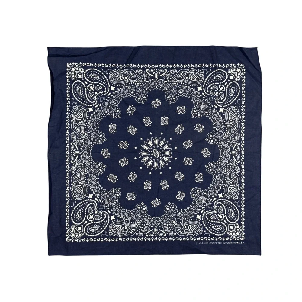VTG Hav-A-Hank Paisley Bandana OS Navy Blue Cotton Made in USA RN 15198 Western